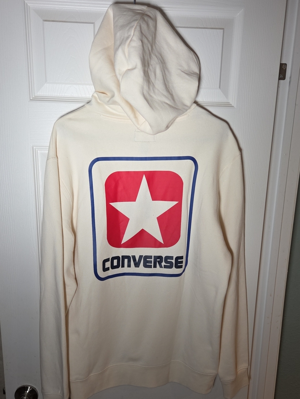 (New) Converse Cream Hoodie with Red Star and Blue Trim Mens Size M